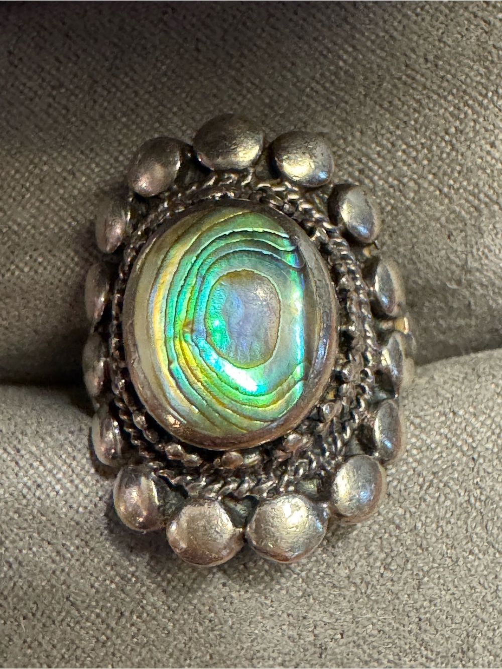 Vintage 925 Sterling Silver Abalone Statement Ring Size - 6.5 - 12.16g